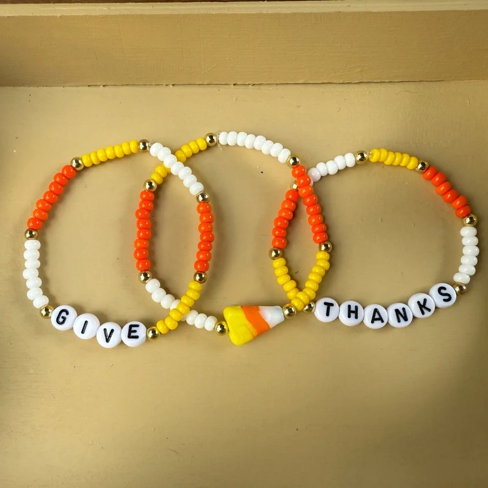 Fall Bracelet Stack Artisan Made Candy Corn Theme